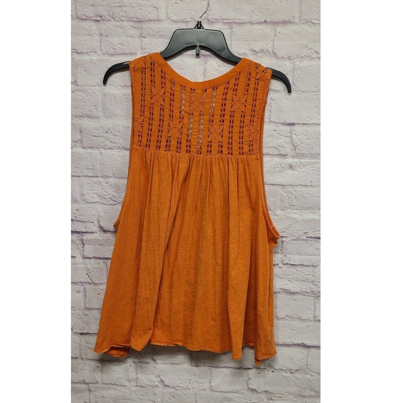 Free People Orange Crochet Lace V Neck Button Front Sleeveless Tunic Top XL NWT - Picture 6 of 11